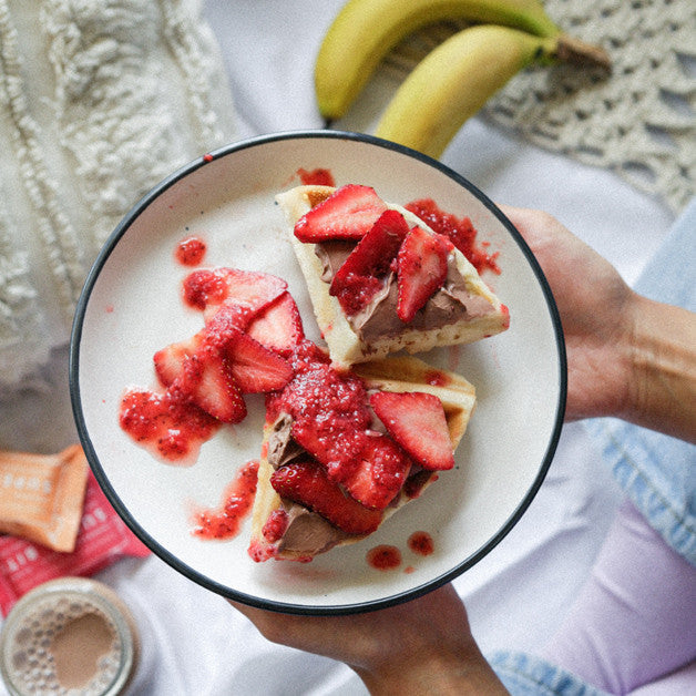 Breakfast Waffles with Strawberry Jam