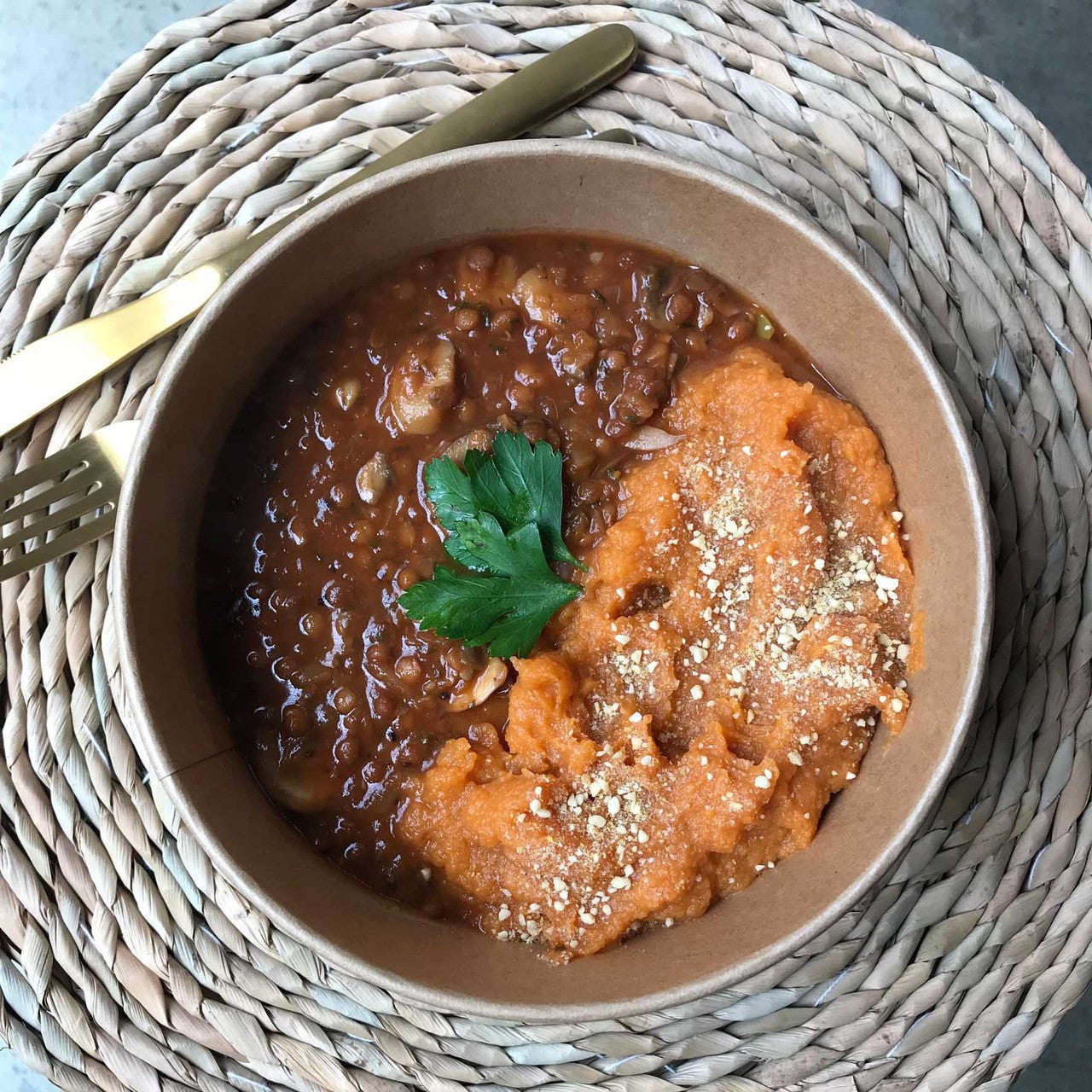 Mushroom and Lentil Stew with Sweet Potato Mash