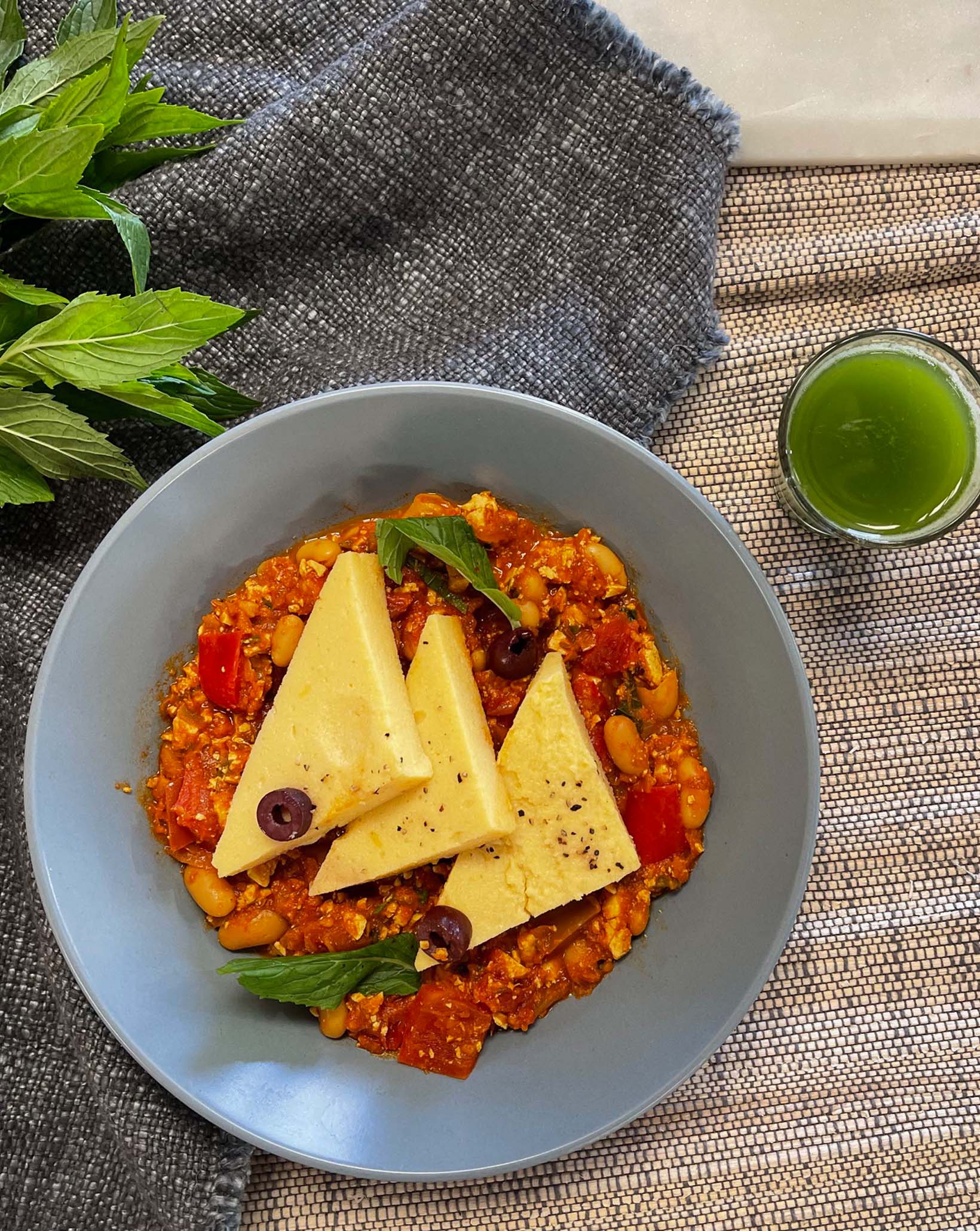 Vegan Shakshuka with Cheesy Polenta