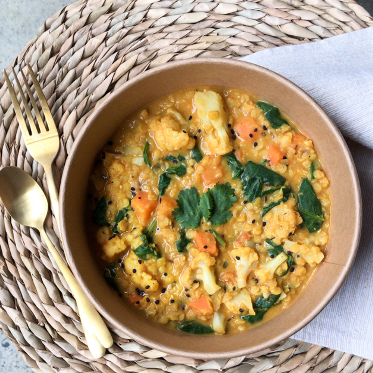 Red Lentil Dahl with Cauliflower + Carrot and Turmeric